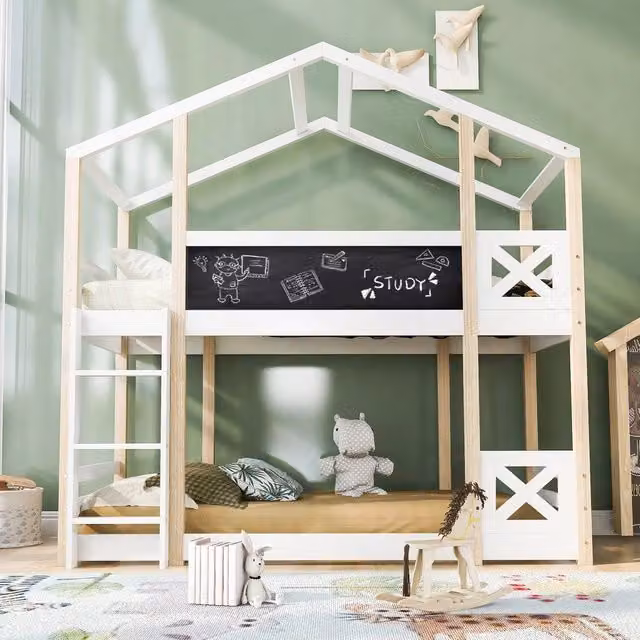 Letto a soppalco per bambini ¨C Minimal ¨C 90x200 cm in legno, colore bianco naturale con rete a doghe
