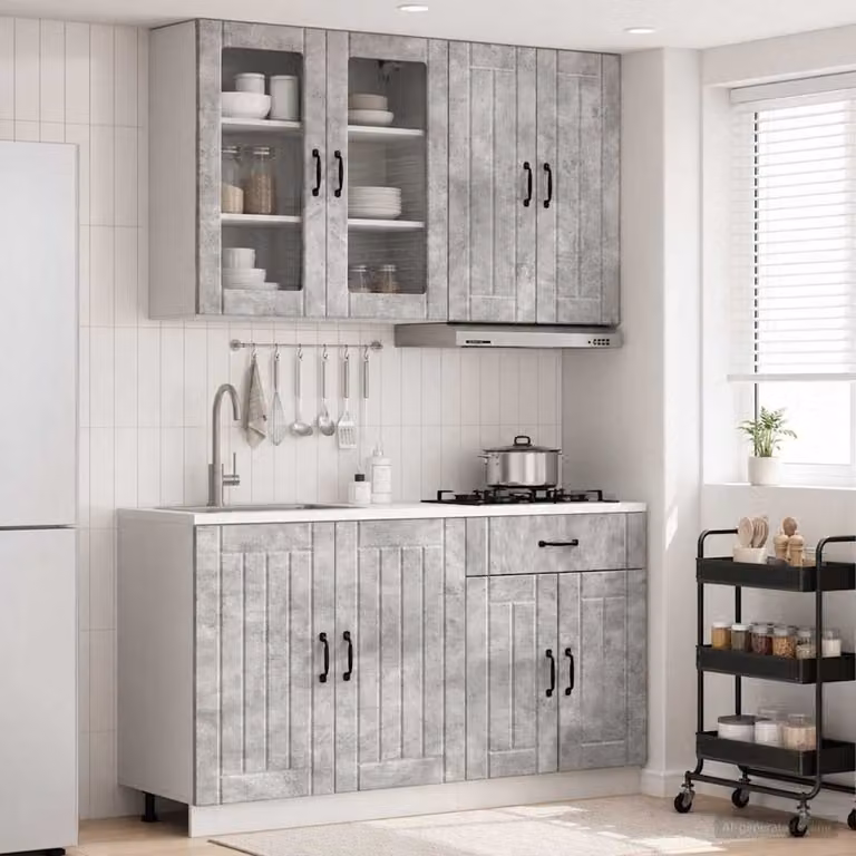 Set di 4 unità cucina moderne vidaXL LUCCA in grigio con ante in vetro e legno MDF