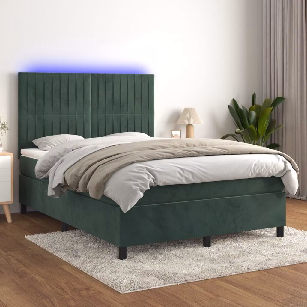 Maison Exclusive - Letto a Molle con Materasso e LED Verde Scuro 140x190cm Velluto