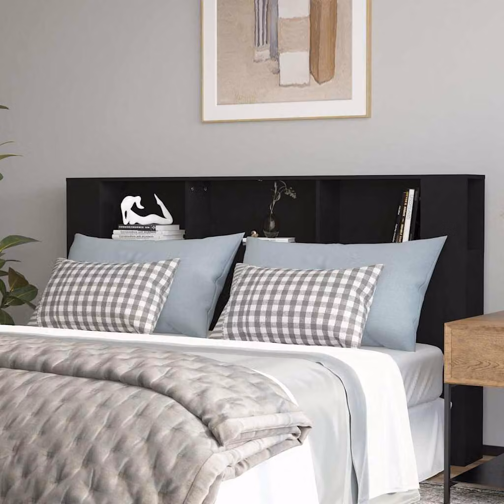 Testiera per letto con scomparti laterali vidaXL, colore nero, L 180 x P 18,5 x H 104,5 cm
