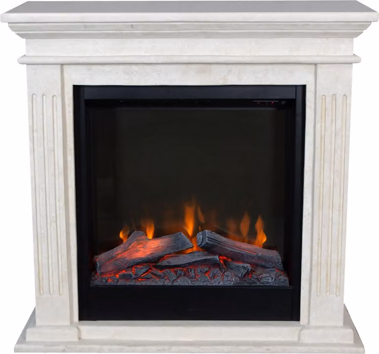 Caminetto elettrico Xaralyn - Cadiz ELE-SWP - pietra naturale levigata bianca - riscaldamento 1500 Watt - con telecomando - caminetto da incasso incluso - caminetto decorativo