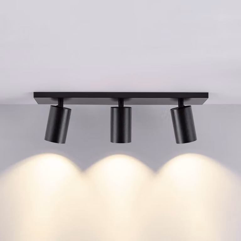 Deko-Light Faretto da soffitto CAN TILT, nero, 48 x 9 cm, a 3 luci, metallo GU10 dimmerabile, Nero, Soggiorno / Sala da pranzo, Alluminio, Faretto