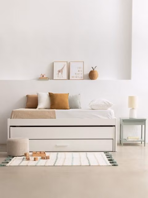 Letto compatto Hiba Kenay Home bianco con cassetti per cameretta bambini