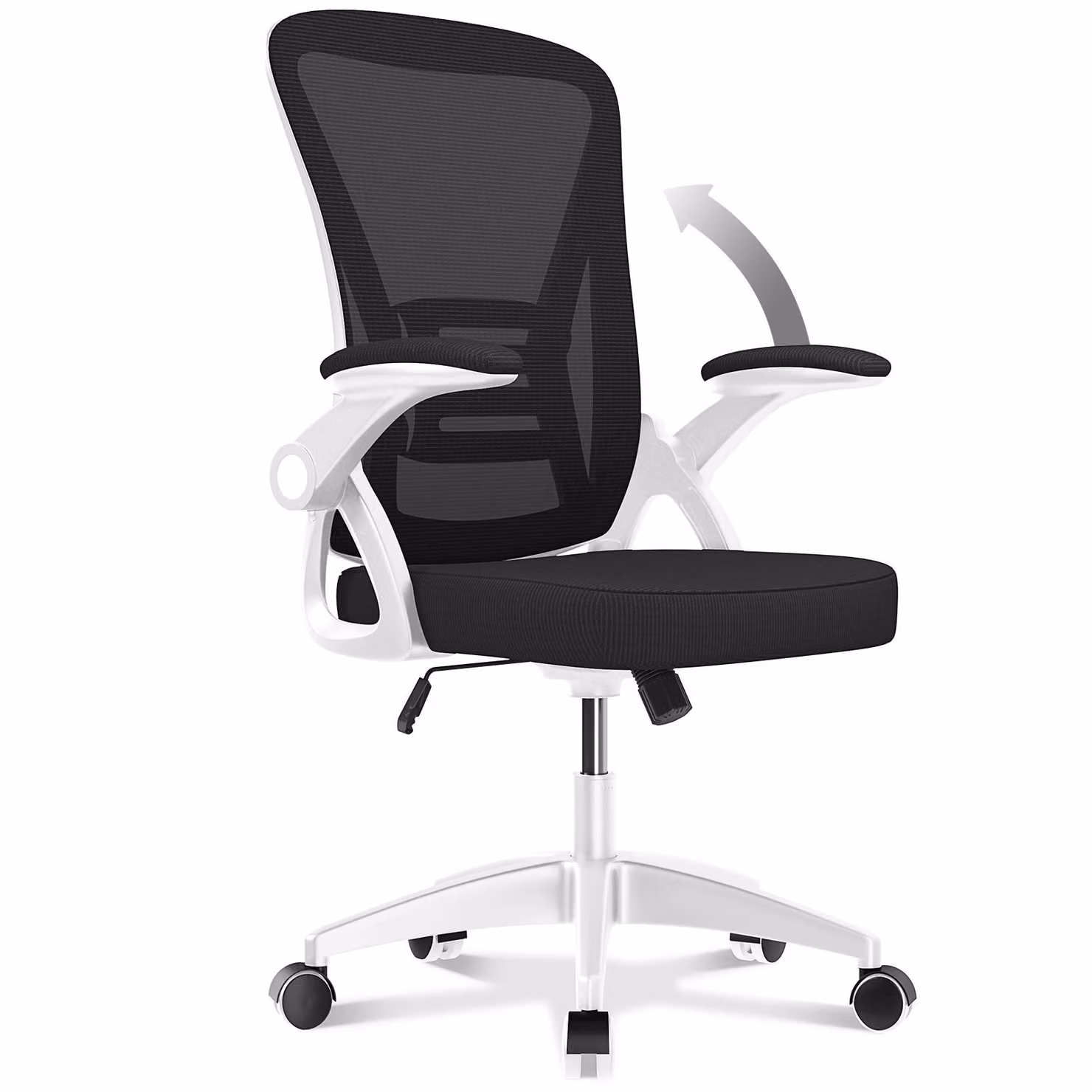 Sedia da ufficio - sedile ergonomico Naspaluro - poltrona con bracciolo ribaltabile a 90° - supporto lombare - regolabile in altezza - bianco