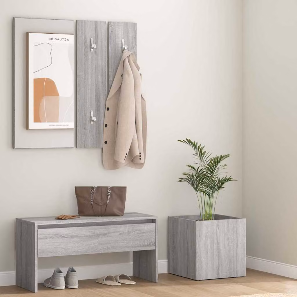 vidaXL Set di Mobili da Corridoio Moderno Grigio con Panca, Specchio e Ganci per Parete