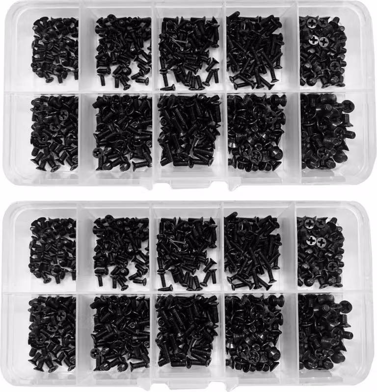 Set di 1000 piccoli bulloni neri (M2, M2,5 e M3, lunghezza 4-8 mm)