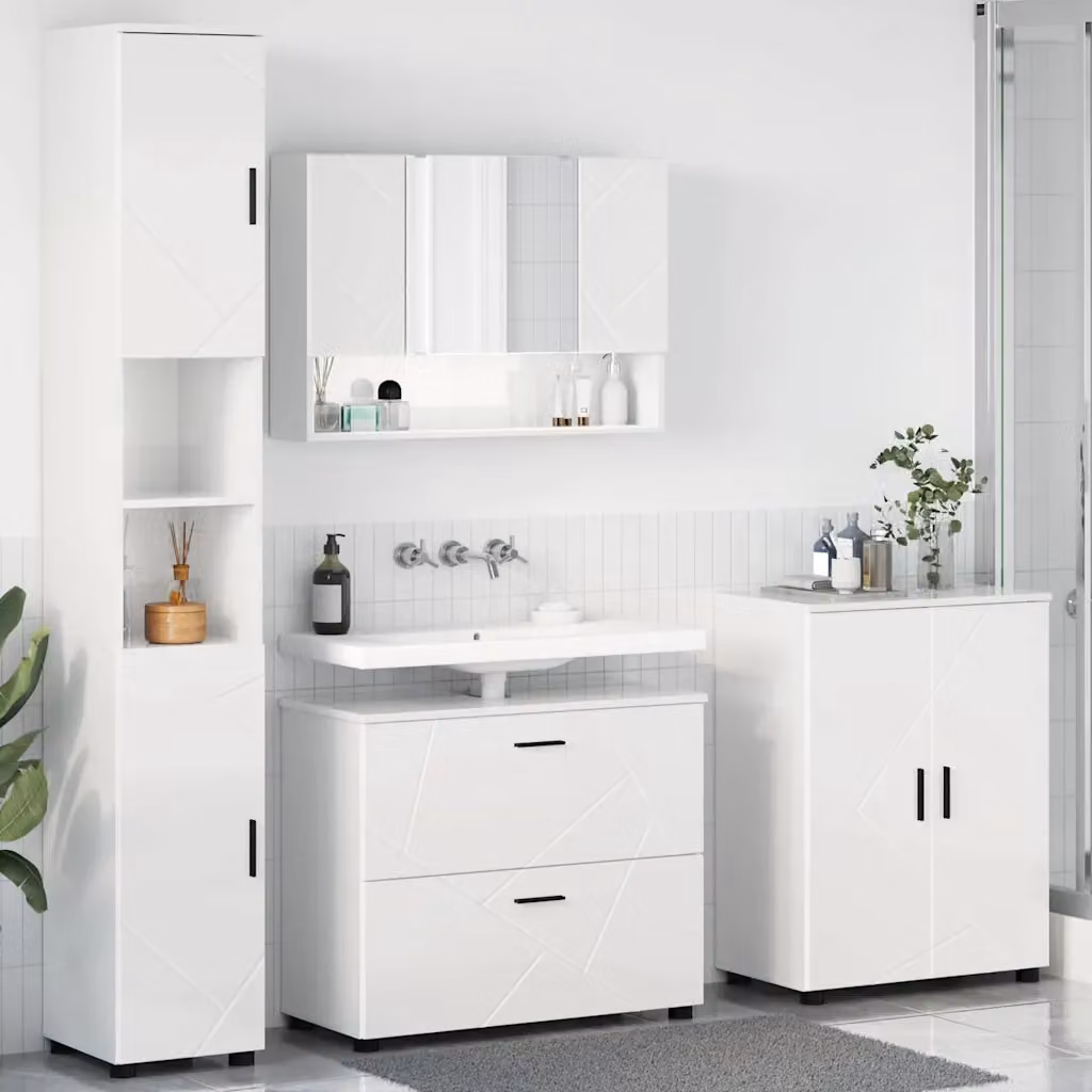 Set di mobili per il bagno vidaXL 4 pezzi Bianco Lucido L/P/H: 35 x 30 x 192 cm