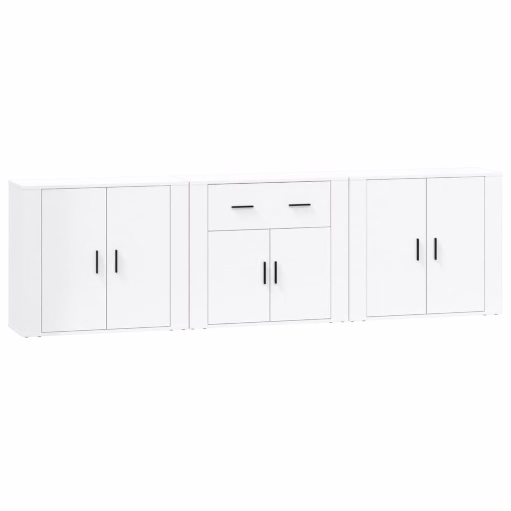 Credenze 3 pz Bianco in Legno Multistrato
