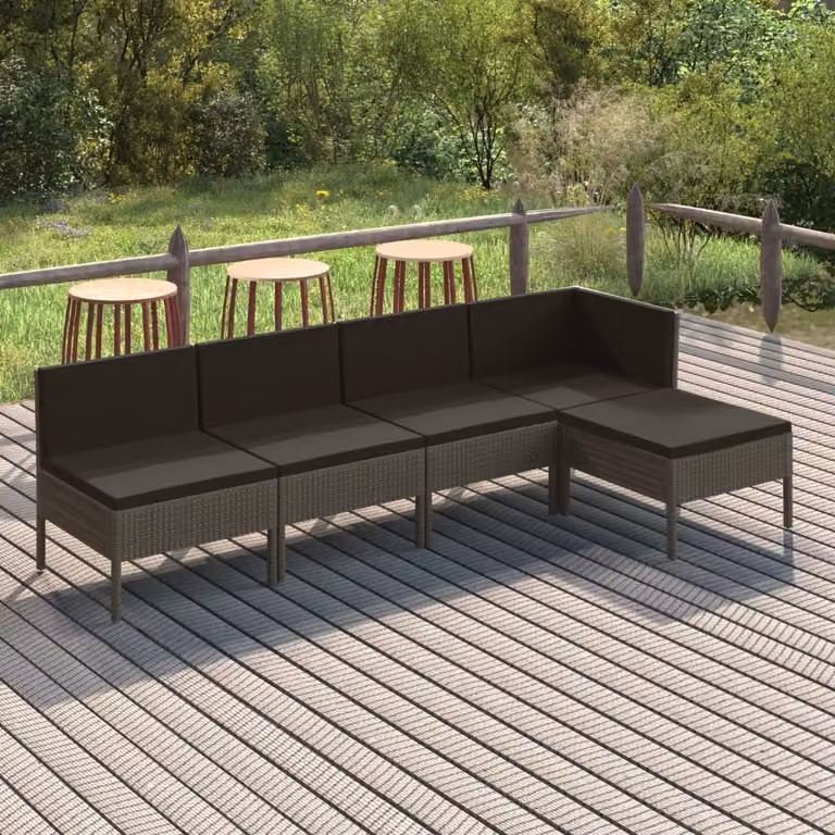 The Living Store Set da giardino 5 pezzi con cuscini in poly rattan grigio