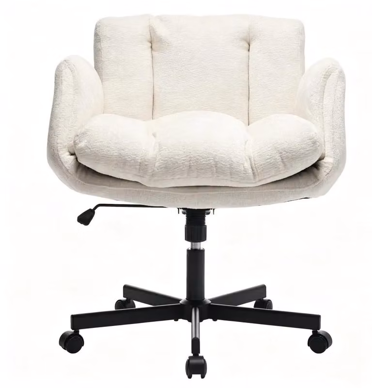 Sedia da ufficio moderna in velluto – Sedia ergonomica per il lavoro – Regolabile in altezza – Girevole – Imbottitura in schiuma – Struttura in metallo – Colore beige
