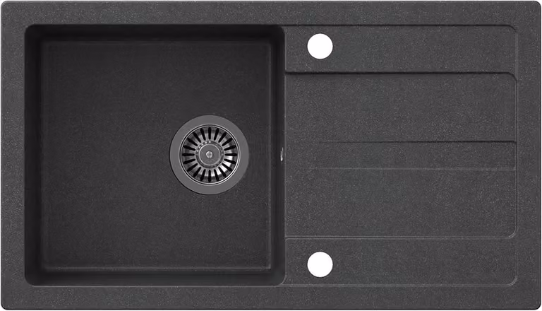 VBChome Lavello 77 x 44 cm Nero Granito Lavello singolo Lavello da cucina Lavello da incasso Gocciolatoio Spruzzato Reversibile Lavello composito Sifone Dispenser per detersivo