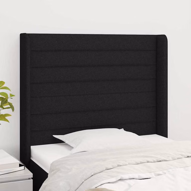 Testiera ad orecchio vidaXL in tessuto nero con struttura in legno e materiali misti L: 83 cm, P: 16 cm, H: 118-128 cm