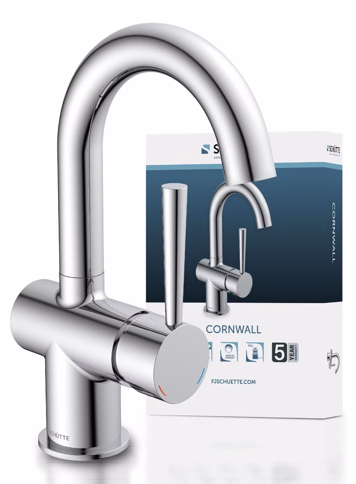 Miscelatore per lavabo, con arco alto, girevole a 360°, cromato, monoblocco