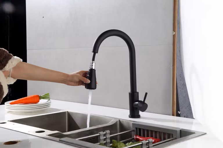 Rubinetto da cucina - Nero opaco - Risparmio d'acqua, Robusto acciaio inox, Bocca allungata