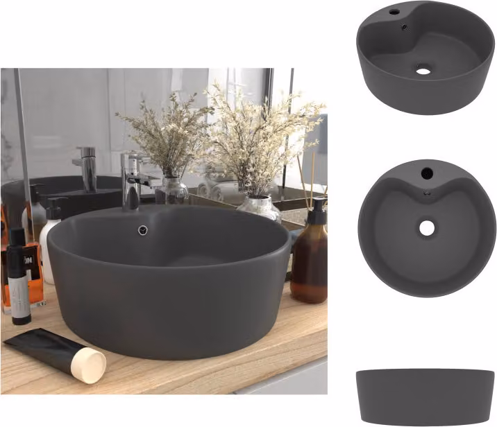 vidaXL Lavabo con troppopieno grigio scuro opaco 36x13 cm in Vetroceramica - Lavabo da bagno