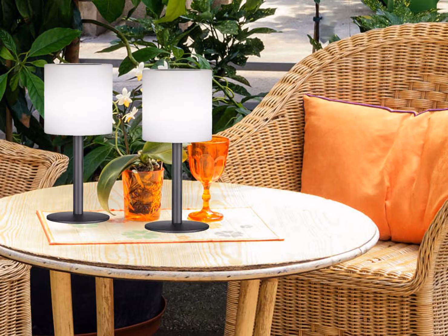 sET di 2 lampade solari da tavolo da esterno 30cm senza cavo con telecomando dimmerabile RGB