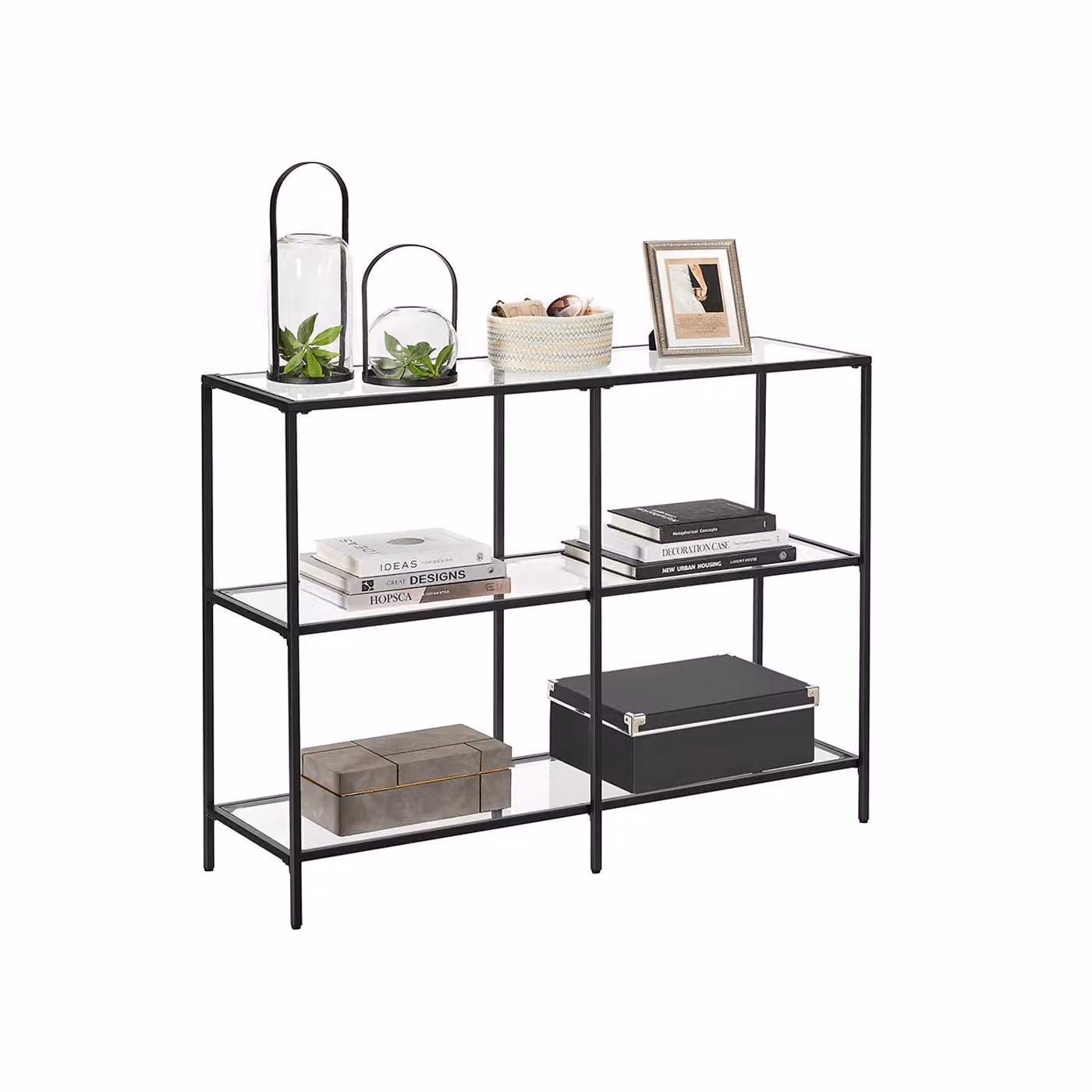 Tavolo Console Moderno in Vetro a 3 Livelli | VASAGLE, Nero / 30 x 100 x 73 cm