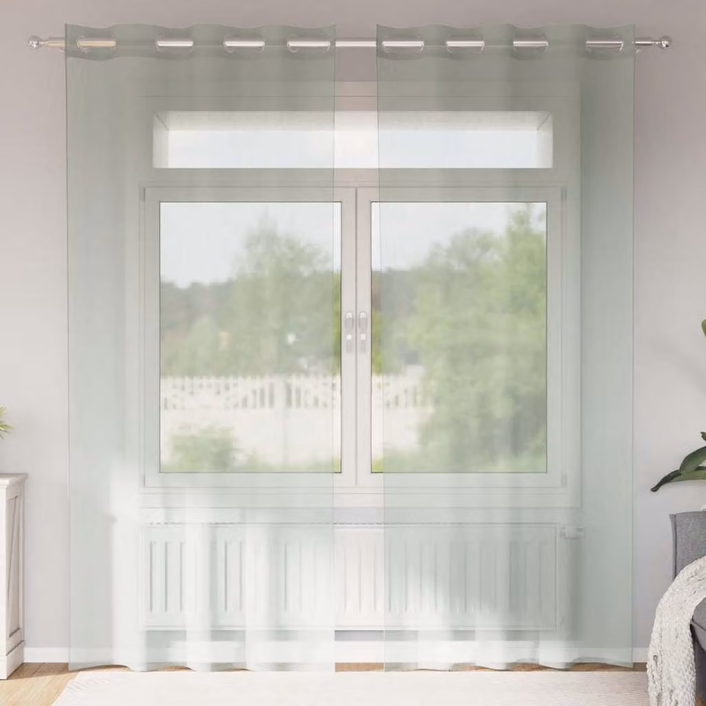 Set di 2 tende in voile semi-trasparenti vidaXL con occhielli, colore grigio, L: 140 cm, H: 225 cm