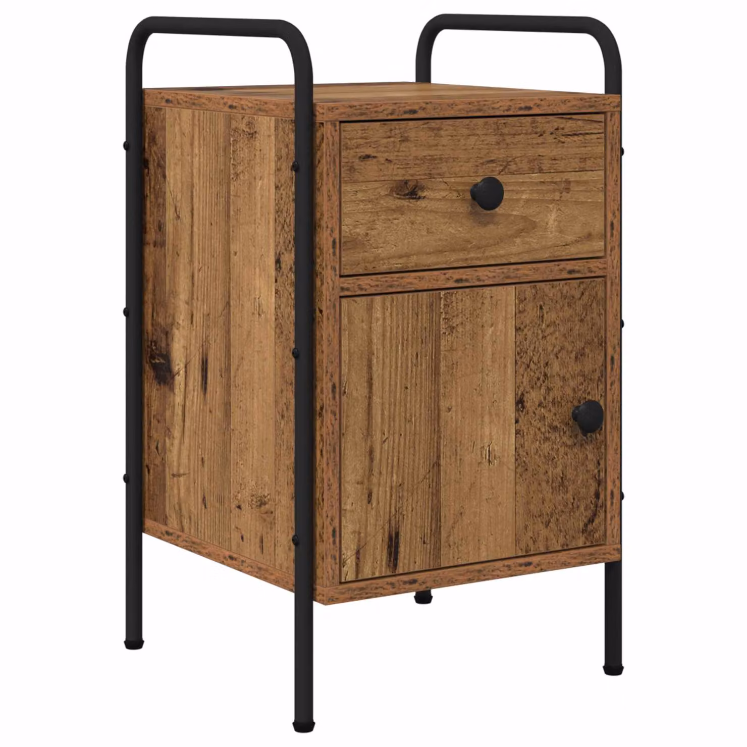 Armadio da notte vidaXL in stile industrial, legno antico e metallo, marrone, L: 35 cm, P: 36,5 cm, H: 61 cm