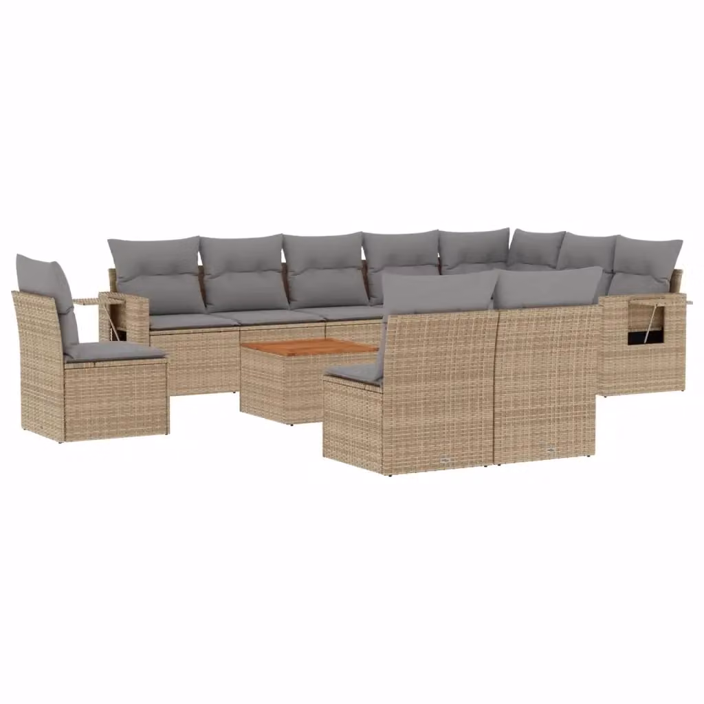 Set di divani da giardino vidaXL 11 pz in polyrattan con cuscini beige e tavolino da esterno a forma di L – 2