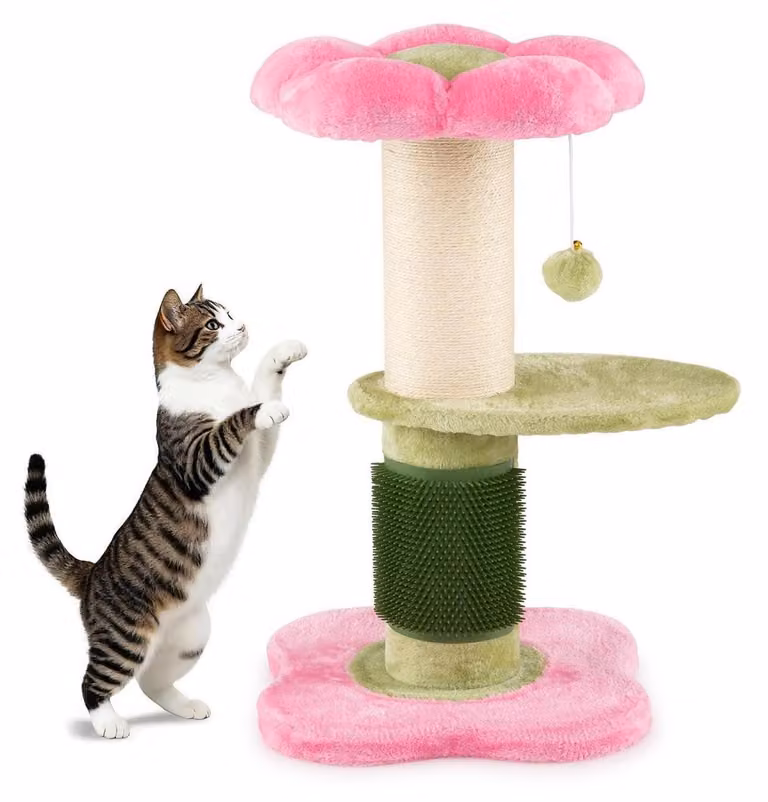 Albero per gatti Kratzbaum, altezza 69 cm, colore rosa, con palo per graffiare, palla sospesa e piattaforma imbottita