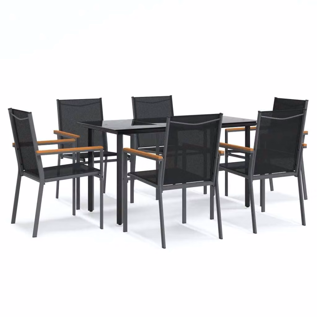 Set da Pranzo da Giardino 7 pz Nero in Textilene e Acciaio