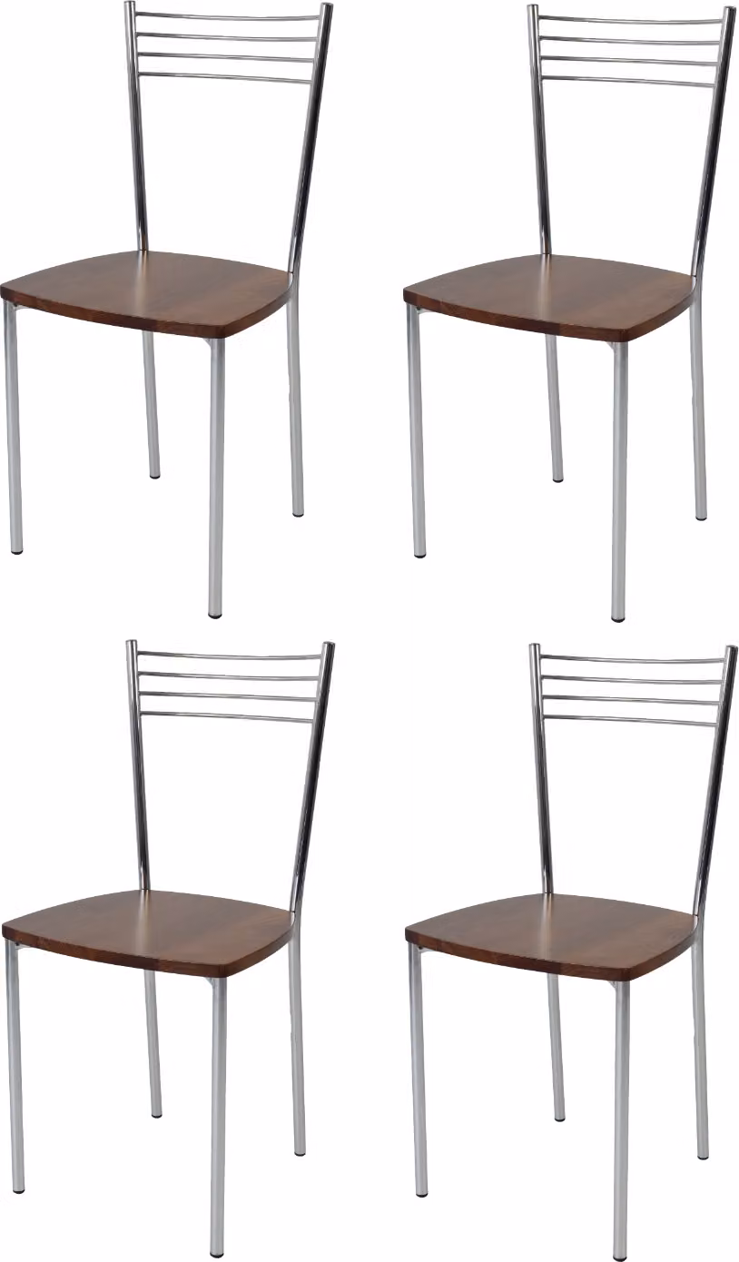 t m c s Tommychairs - Set di 4 sedie moderne ELENA per cucina e sala da pranzo, robusta struttura in acciaio cromato, seduta in legno color noce chiaro