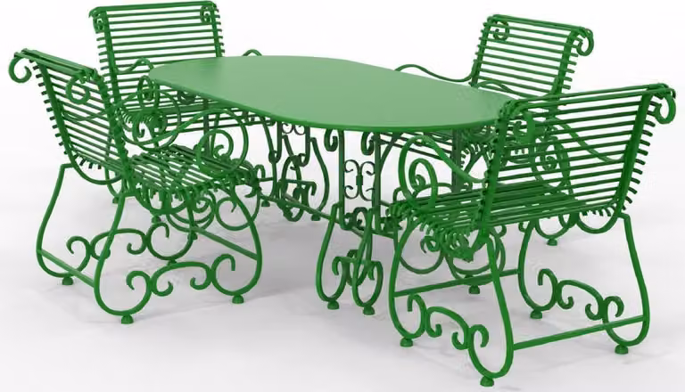 Casa Padrino Set di mobili da giardino in ferro battuto liberty - Vari colori - 1 tavolo ovale e 4 sedie da giardino con braccioli - Mobili da giardino e da giardino in ferro battuto liberty