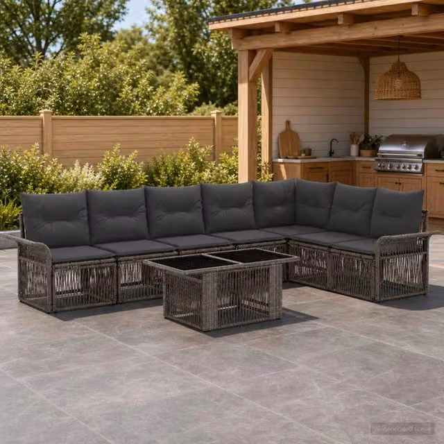 Set Divano da Giardino 8 pz Grigio e Grigio Scuro polyrattan 3436643