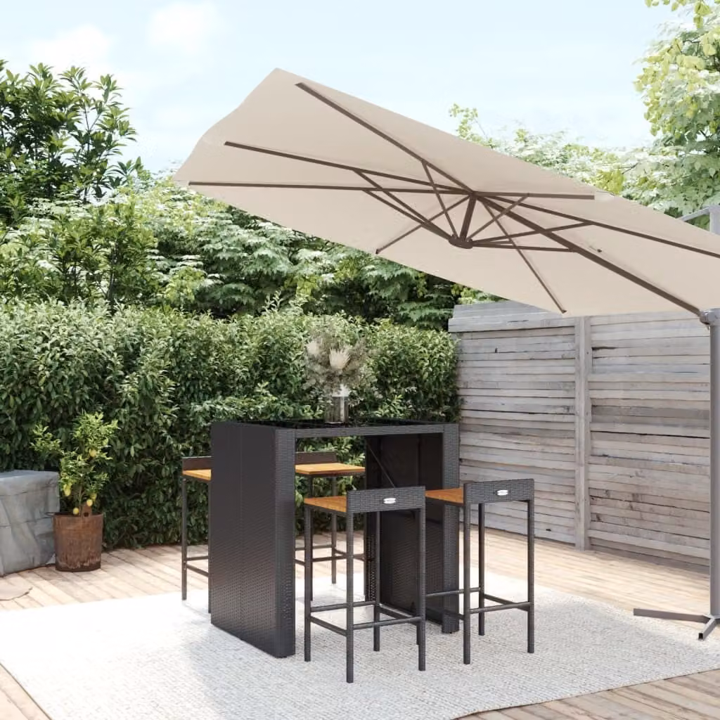 Maison Exclusive - Set da bar da giardino 5 pezzi in polyrattan nero e legno massello di acacia