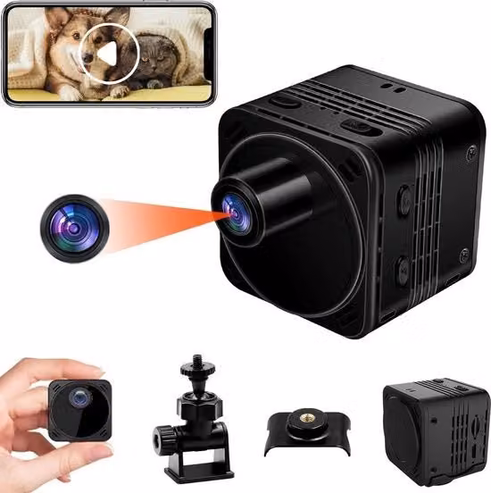 Microcamera Nascosta WiFi 4K UHD con Visione Notturna e Rilevamento Movimento, Colore Nero