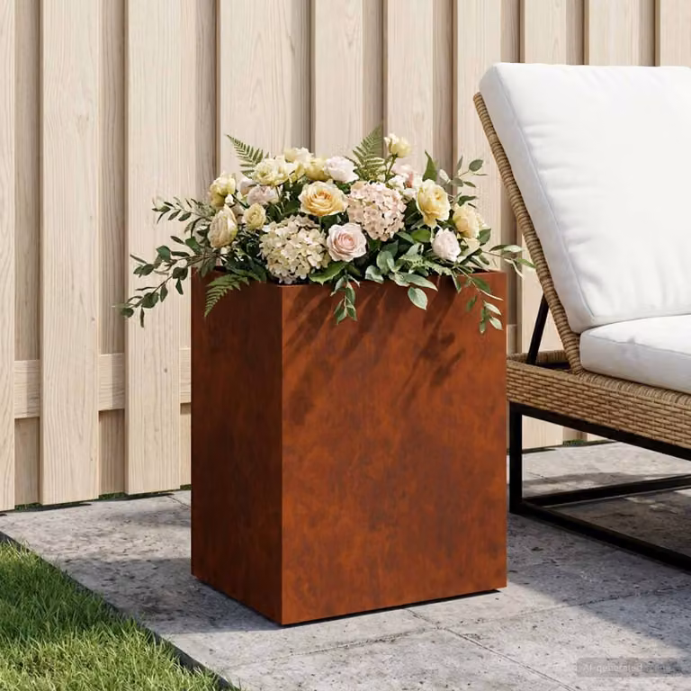 Vaso da giardino vidaXL in acciaio Corten color marrone L: 40 cm, P: 30 cm, H: 40 cm