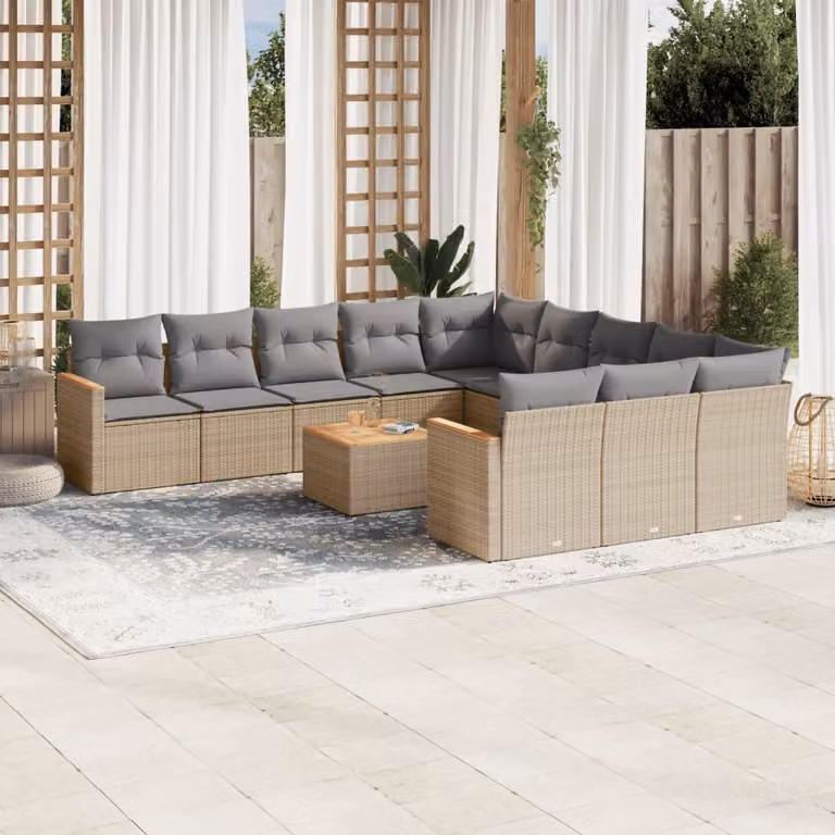 vidaXL Set Divano da Giardino a L con Cuscini Beige e Grigio in Polyrattan e Acciaio