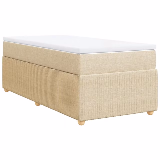 Letto singolo | Letto per adulti | Giroletto a Molle con Materasso Crema 90x200 cm inTessuto