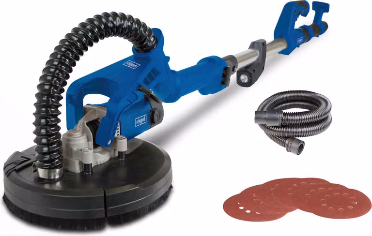 Levigatrice per pareti e soffitti Scheppach DS920 per cartongesso | 710 W | Ø 225 mm | testa inclinabile fino a 90° | telescopica | incl. 6 dischi abrasivi