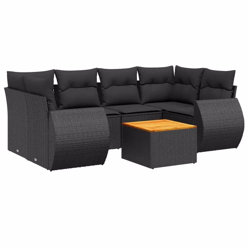 Set Divani da Giardino a L vidaXL in Polyrattan Nero con 7 Cuscini e Tavolino da Esterno – 2