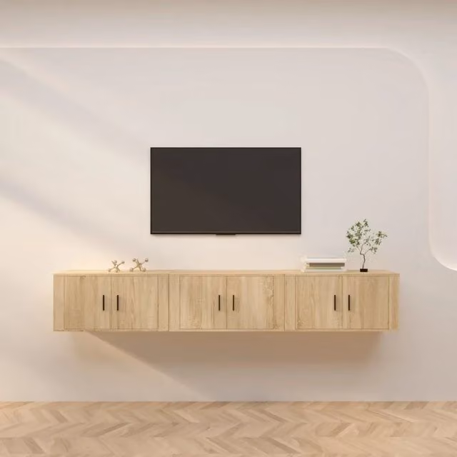 Set di 3 mobili porta TV da parete vidaXL in legno color rovere e beige L 80 cm, P 34,5 cm, H 40 cm – 1