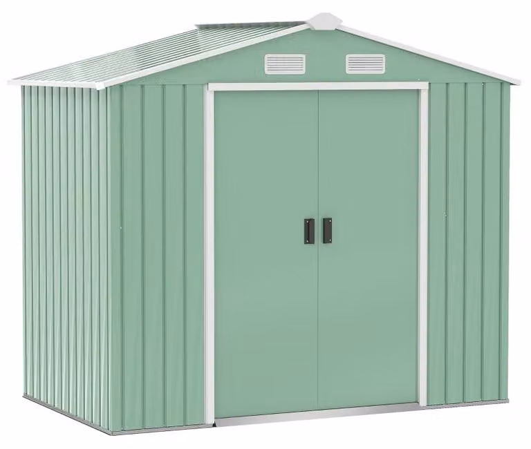 Capanno da giardino in metallo con porte scorrevoli | Colore: verde | Dimensioni: 130x213x185 cm