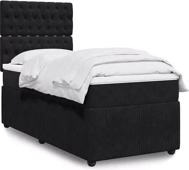 Letto con Giroletto a Molle e Materasso Ibrido vidaXL in Velluto Nero e Bianco L/P: 80 x 200 cm