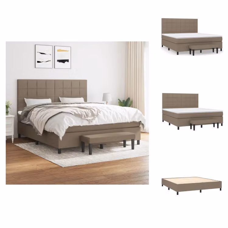vidaXL Letto a molle con materasso in tessuto taupe 180x200 cm - Letti e strutture letto
