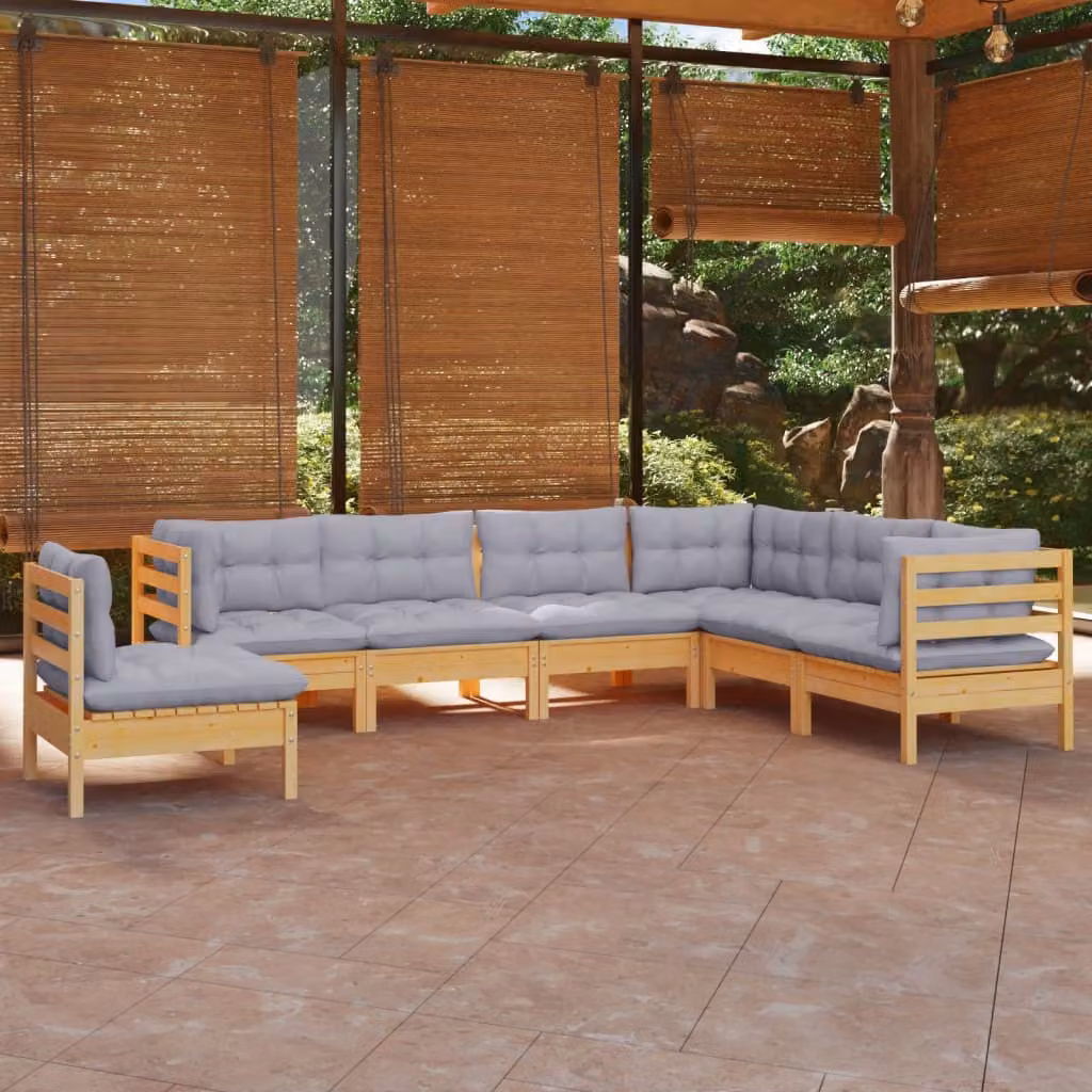Maison Exclusive - Set Divani da Giardino 7 pz con Cuscini Grigi Massello di Pino