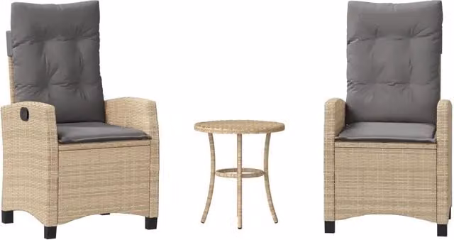Set da Bistr¨° 3 pz | Set Salotto da Giardino con Cuscini Beige Misto in Polyrattan