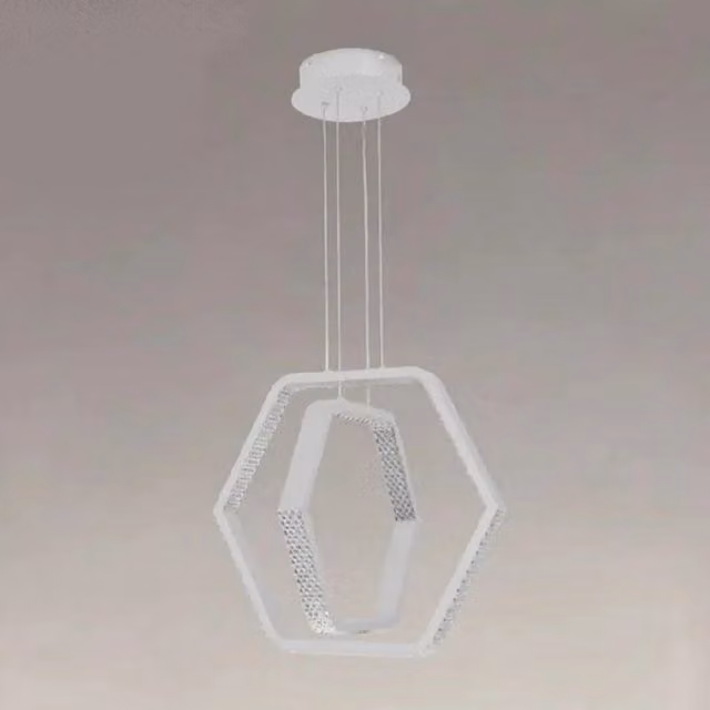 Lampadario a Sospensione LED Trade Shop Esagonale Moderno Bianco con Effetto Cristallo, 48W, Dimmerabile e con Telecomando