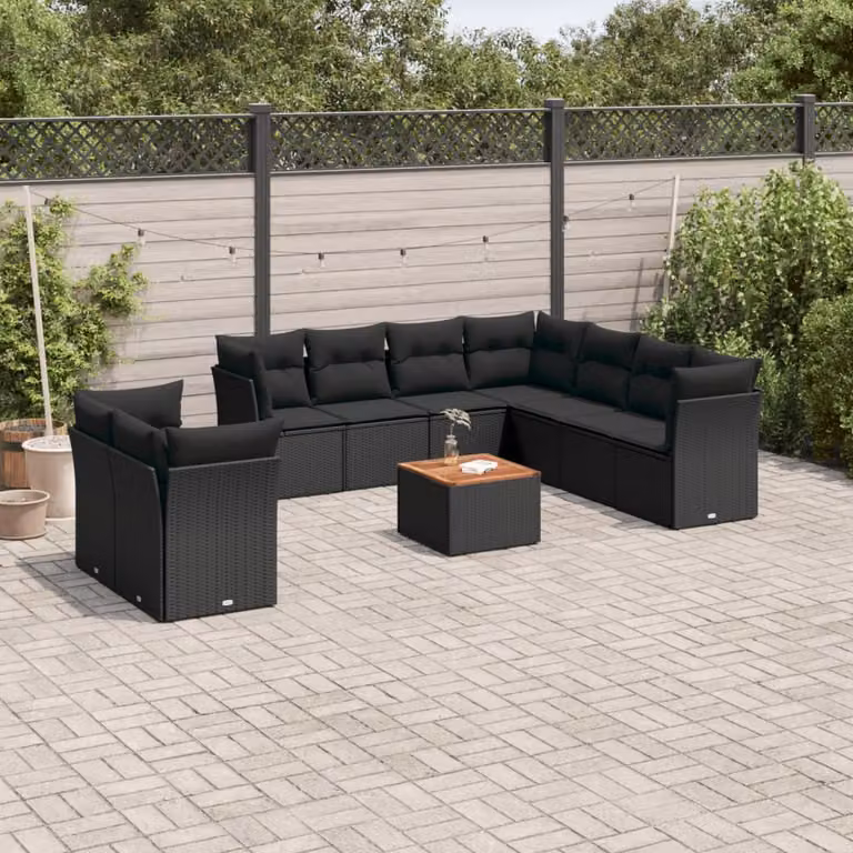 vidaXL Set Divani da Giardino a L con Tavolino, 10 Pezzi in Polyrattan Marrone e Nero con Cuscini Imbottiti e Rivestimenti Rimovibili