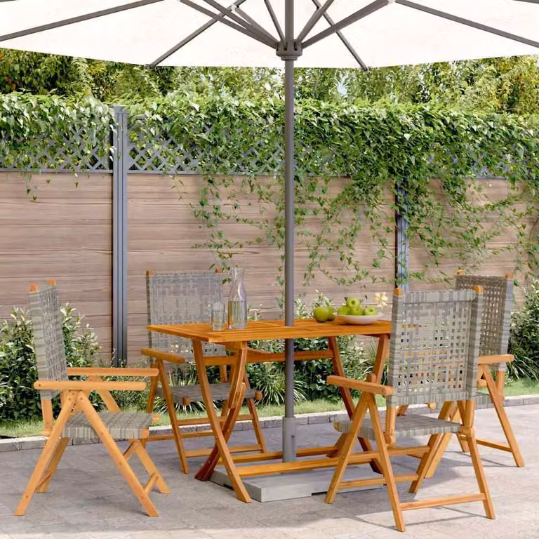Set di 4 sedie da giardino reclinabili vidaXL in polyrattan grigio e legno di acacia oliato con braccioli