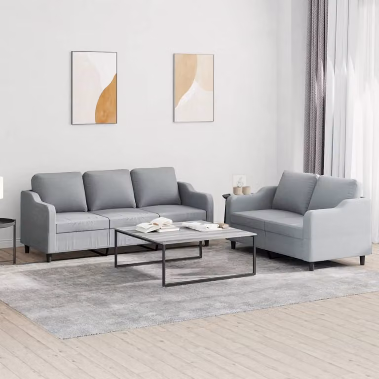 Set di divani vidaXL composto da un divano a 2 posti e uno a 3 posti in tessuto grigio con cuscini per soggiorno in stile moderno