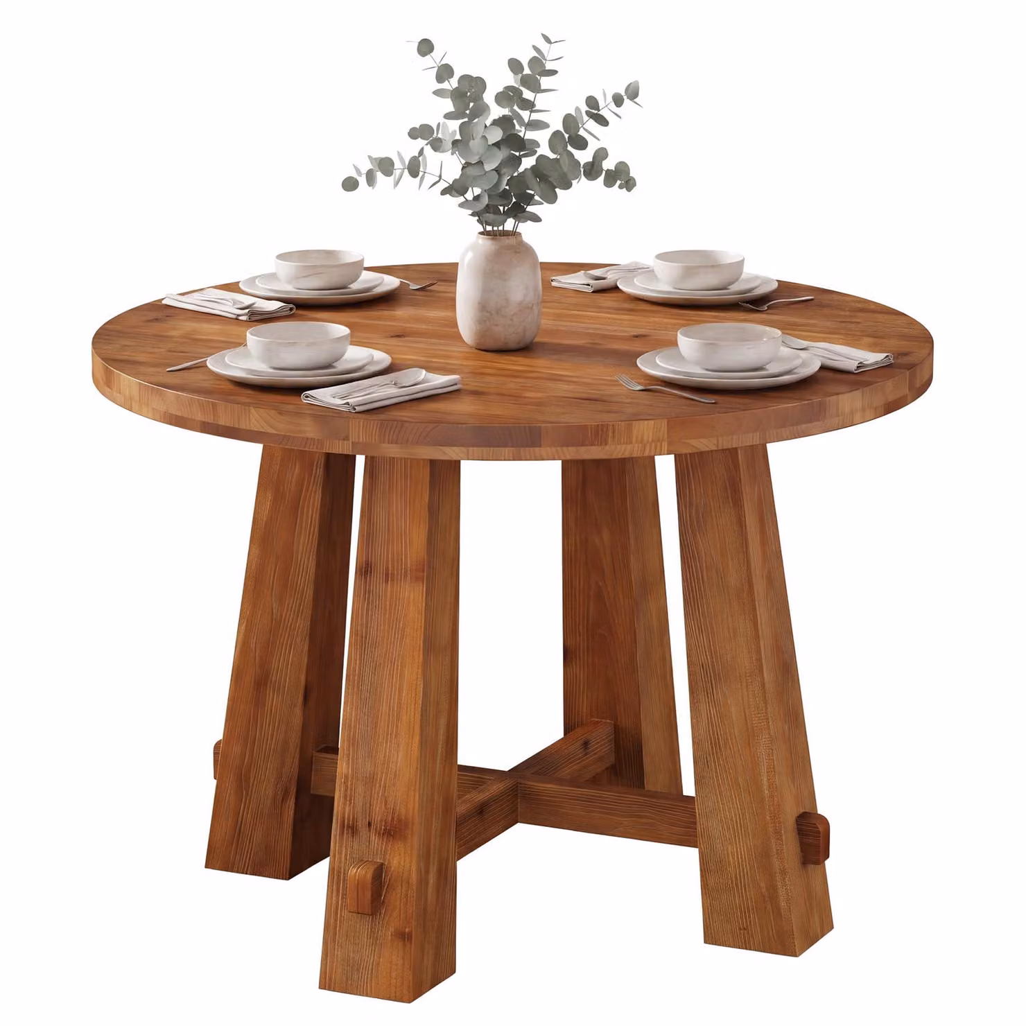 Tavolo rotondo da pranzo in legno massello, stile rustico, diametro 100 cm, adatto per 2-4 persone, ideale per cucina, soggiorno o piccoli ambienti, colore marrone caldo