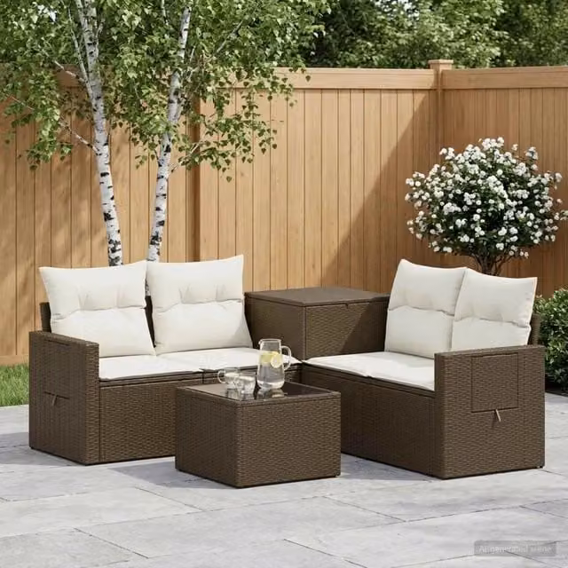 Set di divani 6 pz Marrone e Bianco Crema 3447456