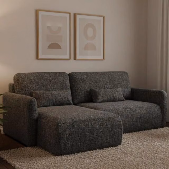 Pagno Divano Letto Moderno con Penisola Contenitore e Rivestimento in Tessuto Grigio L/P/H: 207 x 148 cm