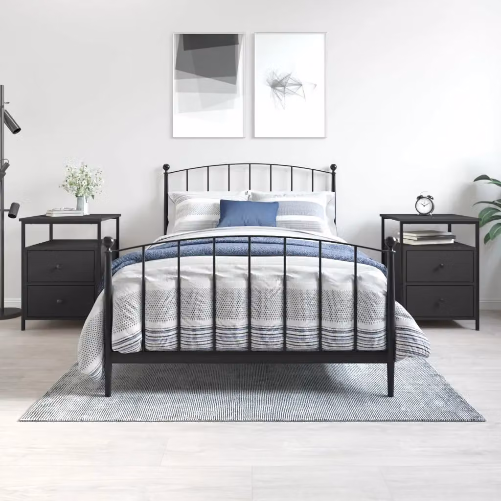 Set di 2 comodini vidaXL in stile industrial neri in legno e metallo L/P/H: 44 x 45 x 60 cm